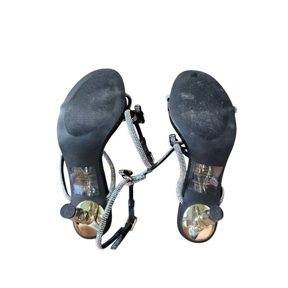 Chase & Chloe Sandals Rhinestone Ankle Strap in Black Gold Heel - Picture 9 of 9